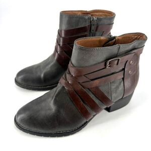 EuroSoft Phoebe Faux Leather Buckle Accent Boot Bootie Size 7 Gray &‎ Brown